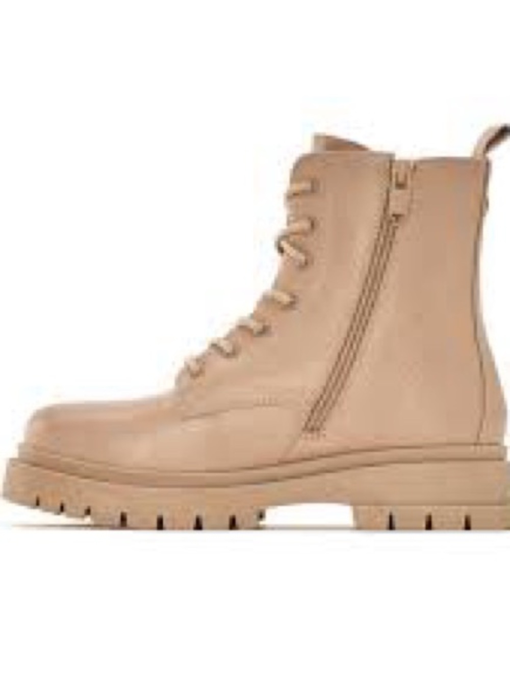 3/15$ Zara Beige Lace-Up Combat Boots with Side Zip